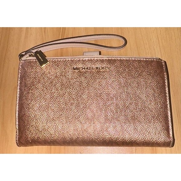 Michael Kors jet set double zip wristlet ROSEGOLD wallet smartphone case combo - Picture 1 of 3